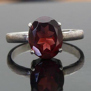 Vintage Faceted Natural Rhodolite Garnet Gemstone Ring, 925 Sterling Silver